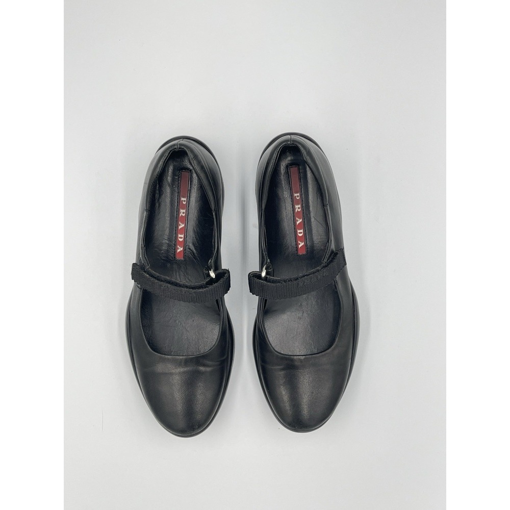 Prada Women's Black Leather Sport Vintage Mary Jane Walking Shoes - 35.5 - Picture 4 of 15